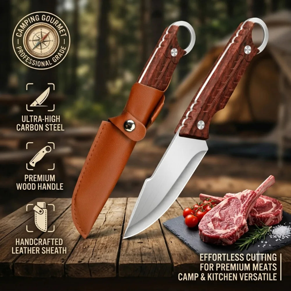 PLYS Fixed Blade Camping Knife – Stainless Steel with Sheath