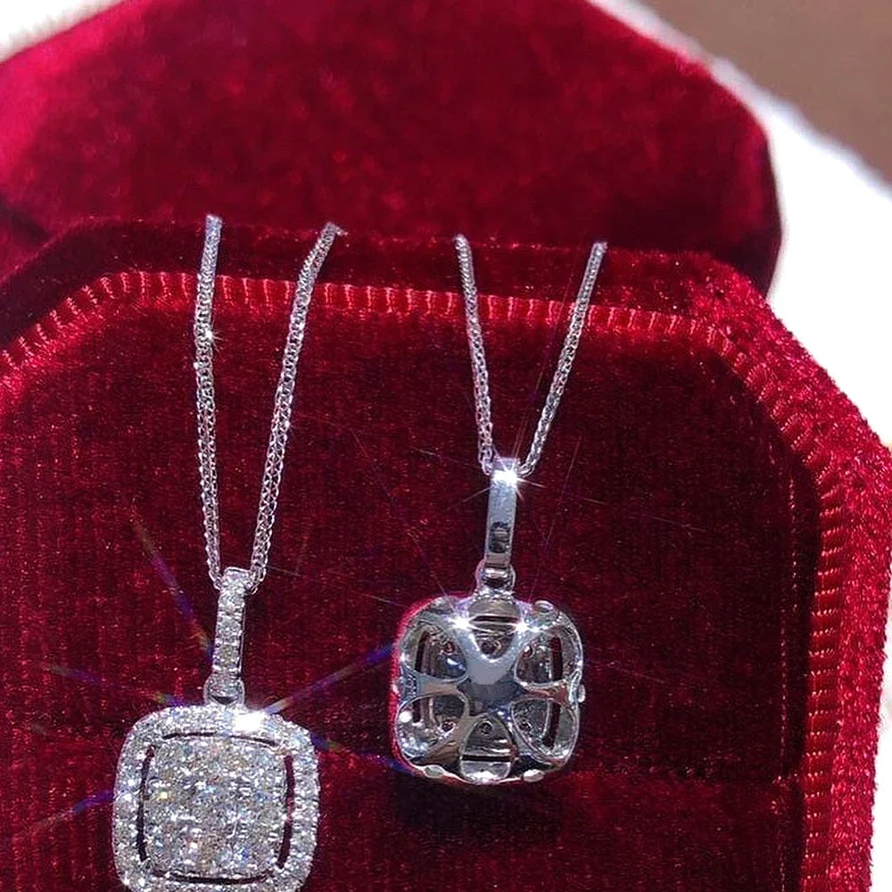 Huitan Square CZ Pendant Necklace – Silver Fashion Jewelry