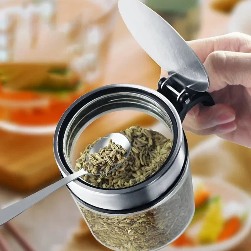 Glass Spice Jar with Stainless Steel Lid & Spoon | KEMORELA