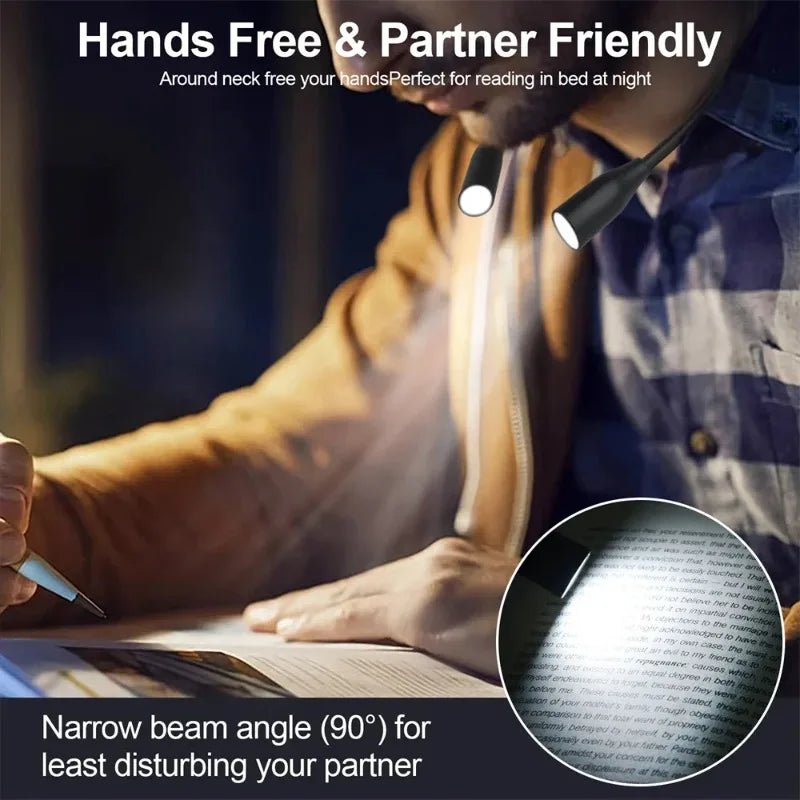 LED Neck Reading Light – 360° Flexible Arm, Battery Powered