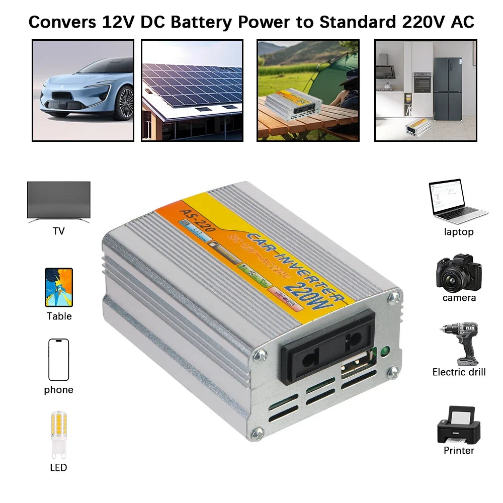 220W Car Power Inverter DC 12V to AC 220V with USB Port