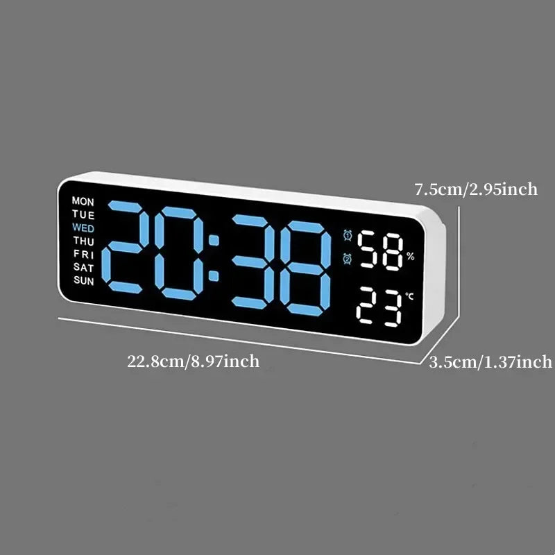 Large Digital Wall Clock Temperature Humidity Display Auto Dimmer USB