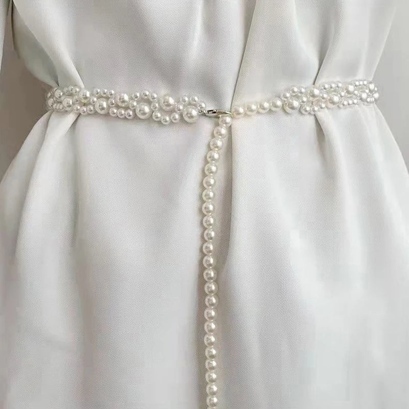 Elegant Pearl Waist Belt – Crystal Chain Dress Belt for Women