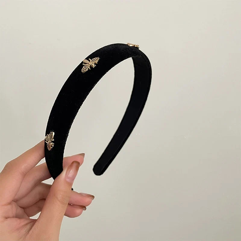 Retro Bee Velvet Wide Headband for Women – Fashion Hair Hoop