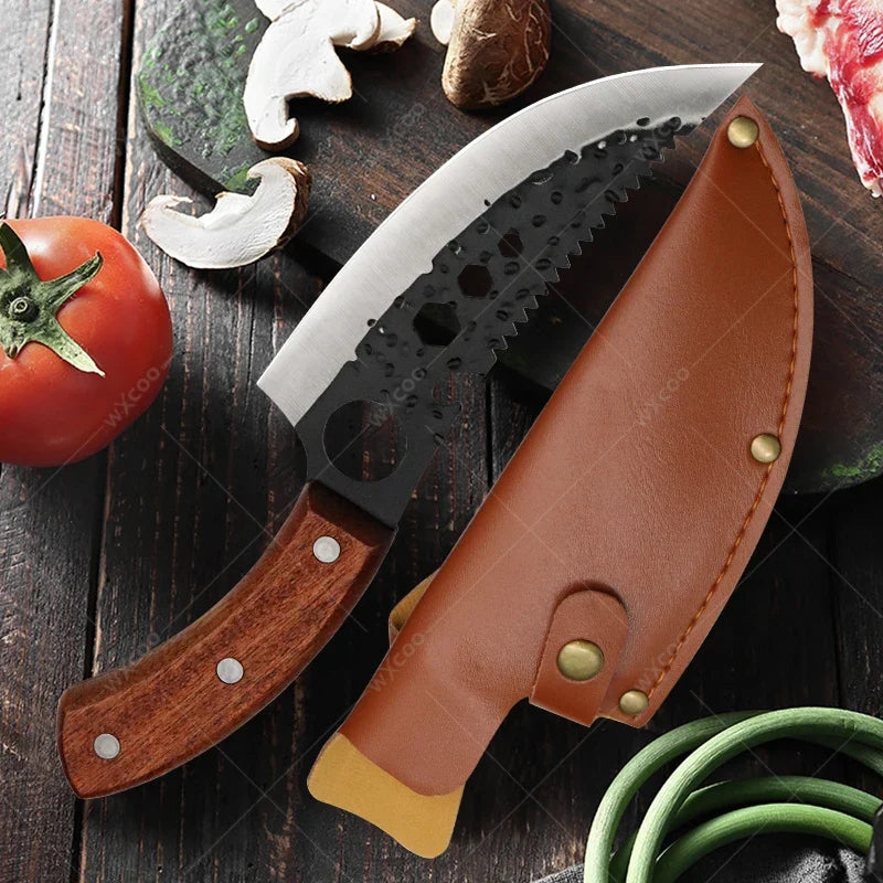 Forged Stainless Steel Boning & Meat Cleaver Knife – Wood Handle