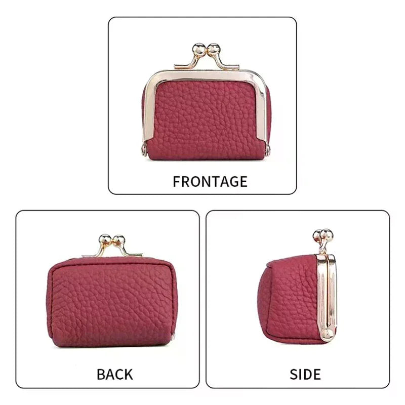 Genuine Leather Kiss Lock Coin Purse | Mini Square Wallet