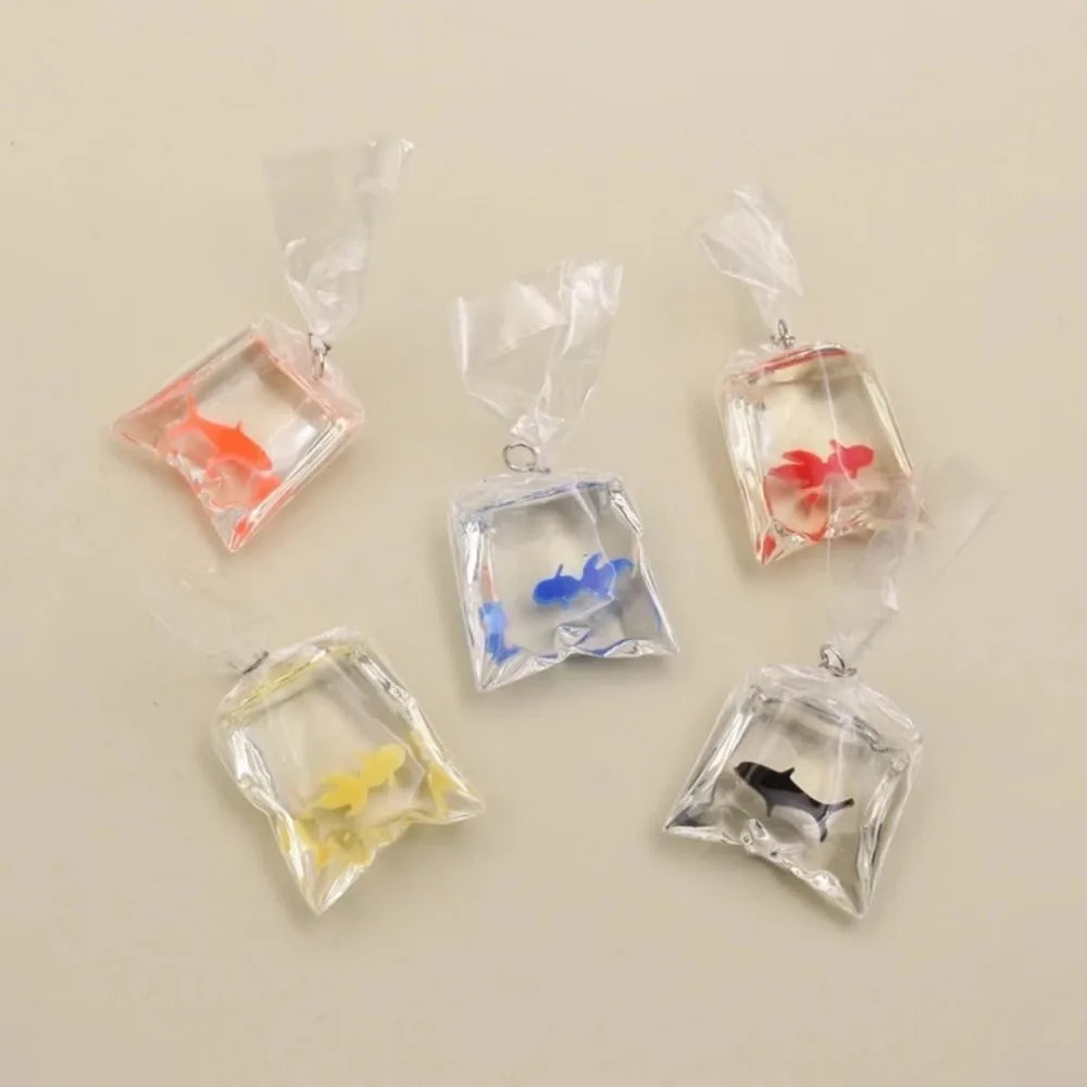 5-Pack Resin Goldfish Water Bag Charms for DIY Jewelry & Keychains