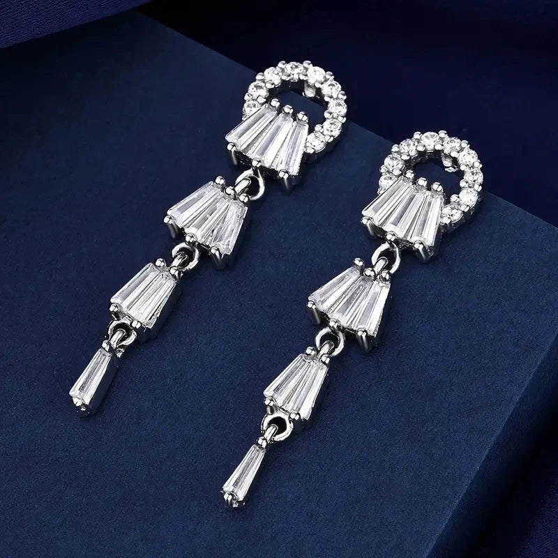 Huitan CZ Tassel Drop Earrings – Crystal Women's Party Jewelry