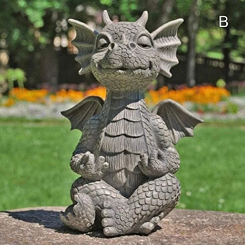 Mini Dragon Meditation Statue LED Resin Garden Sculpture