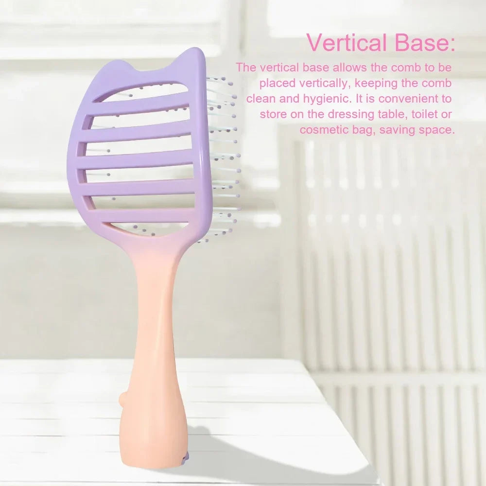 Cat Hollow-Out Detangling Hair Brush – Anti-Static Scalp Comb