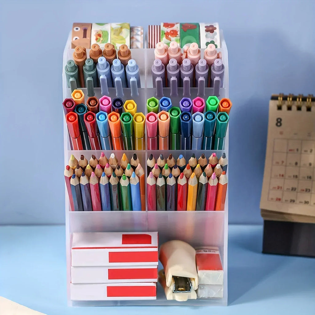 Multi Functional Desktop Pen Holder Transparent Large Capacity