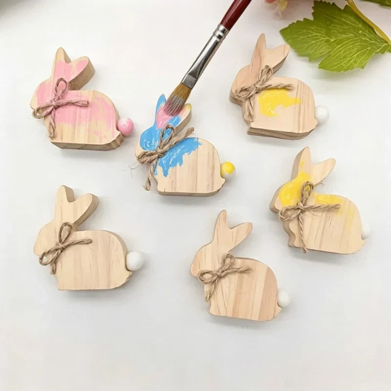5-Piece Wood Bunny Sculpture Set – Minimalist Rabbit Home Decor