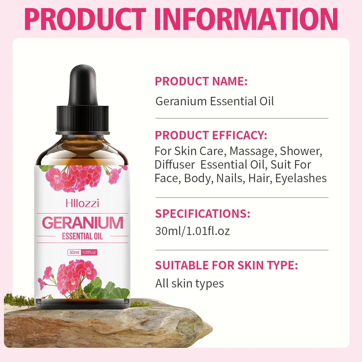 Hllozzi 30ml Geranium Pure Essential Oil – Jojoba Aromatherapy