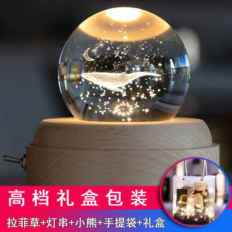 Bird's Poem Whale Crystal Ball Music Box Rotating Ornament Creative