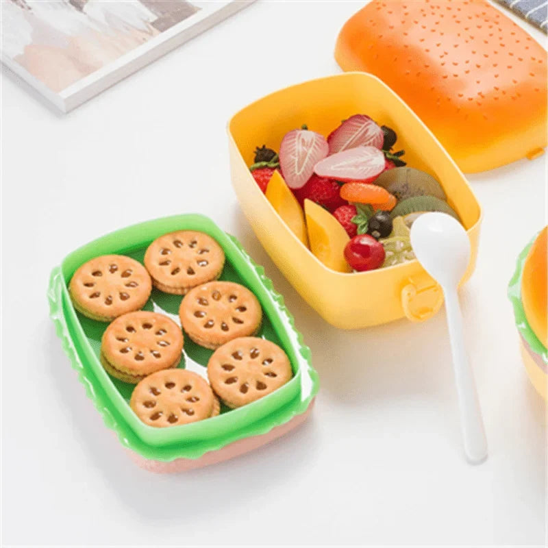 Hamburger Lunch Box Double Tier Cute Burger Bento Microwave Food