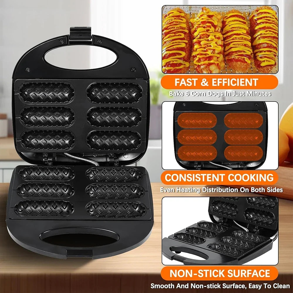 URGGU 6-Corn Dog Maker – Non-Stick Electric Hot Dog Waffle Machine