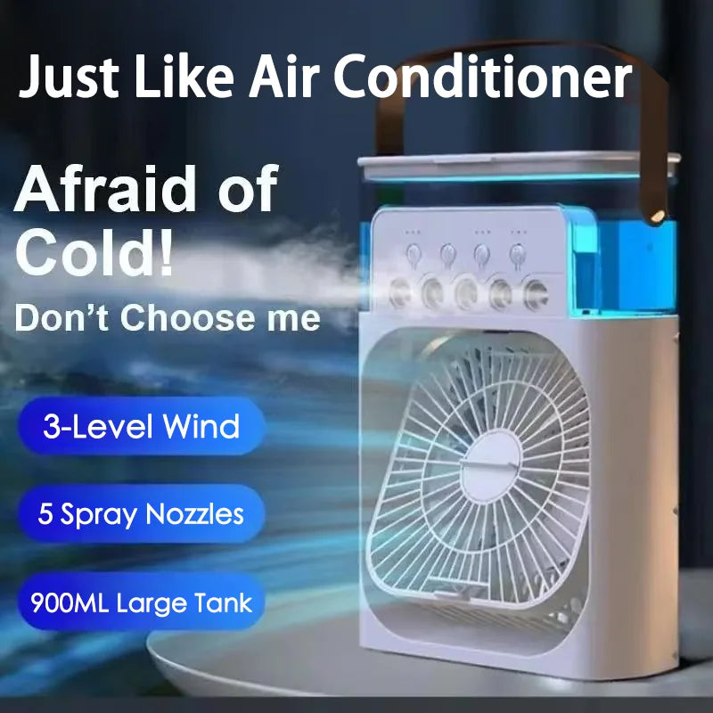 Portable 3-in-1 Mini Fan USB Desk Cooler Humidifier LED Light