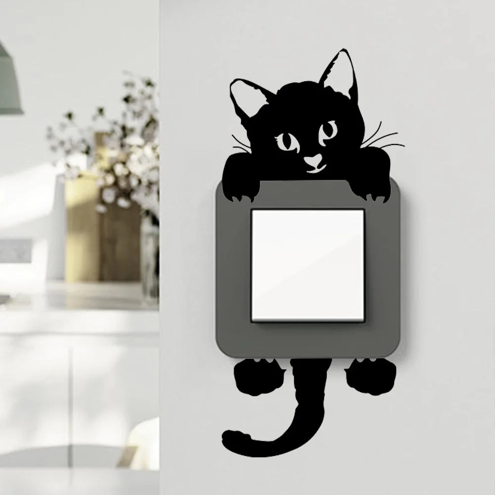 Funny Kitten Child Bedroom Switch Cover Room Decor On-off Sticker