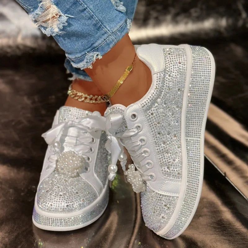 UXST Women's Rhinestone Platform Sneakers | Luxury Casual Shoes