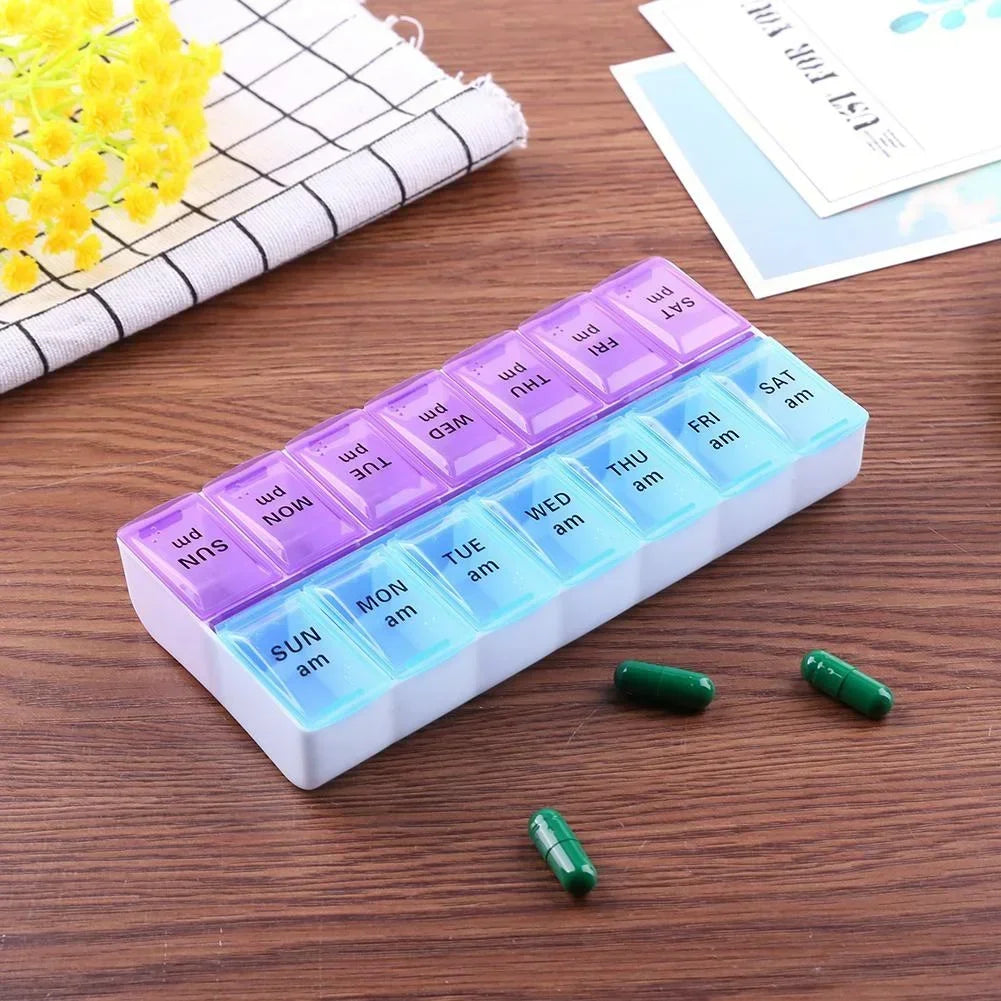 7-Day Weekly Pill Organizer – 14-Grid Travel Medicine Box