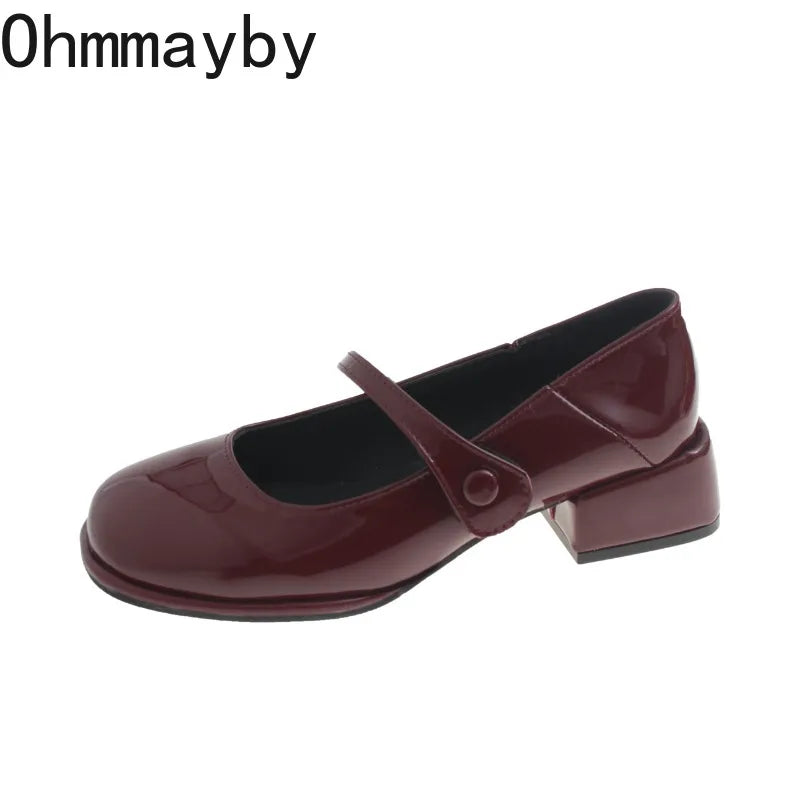 Women's Patent Leather Mary Jane Block Heel Shoes | Square Toe