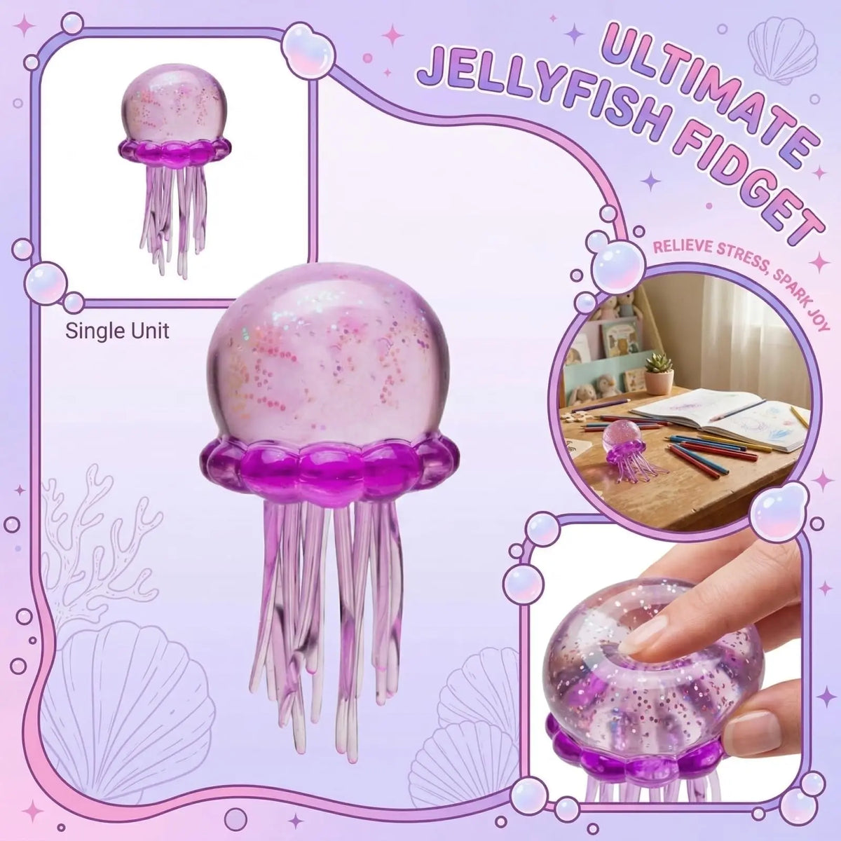 Squishy Jellyfish Sensory Fidget Toy – Slow Rise Sparkle Ball