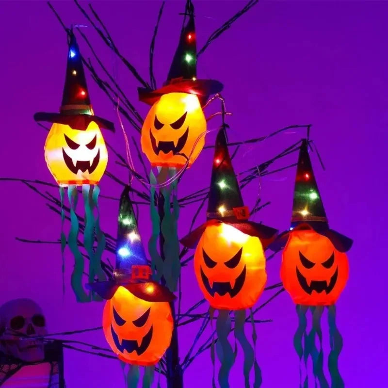 Halloween LED Ghost Hat Lantern | Glowing Pumpkin Hanging Light