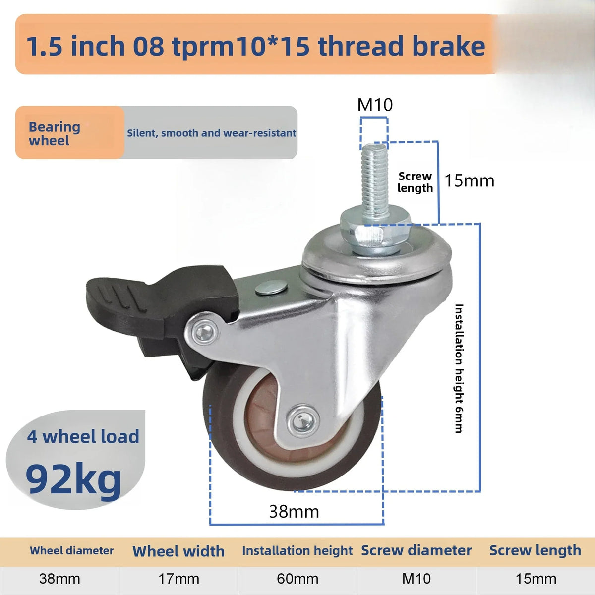 4-Pack Swivel Caster Wheels with Brake – Heavy Duty, 1"–2"