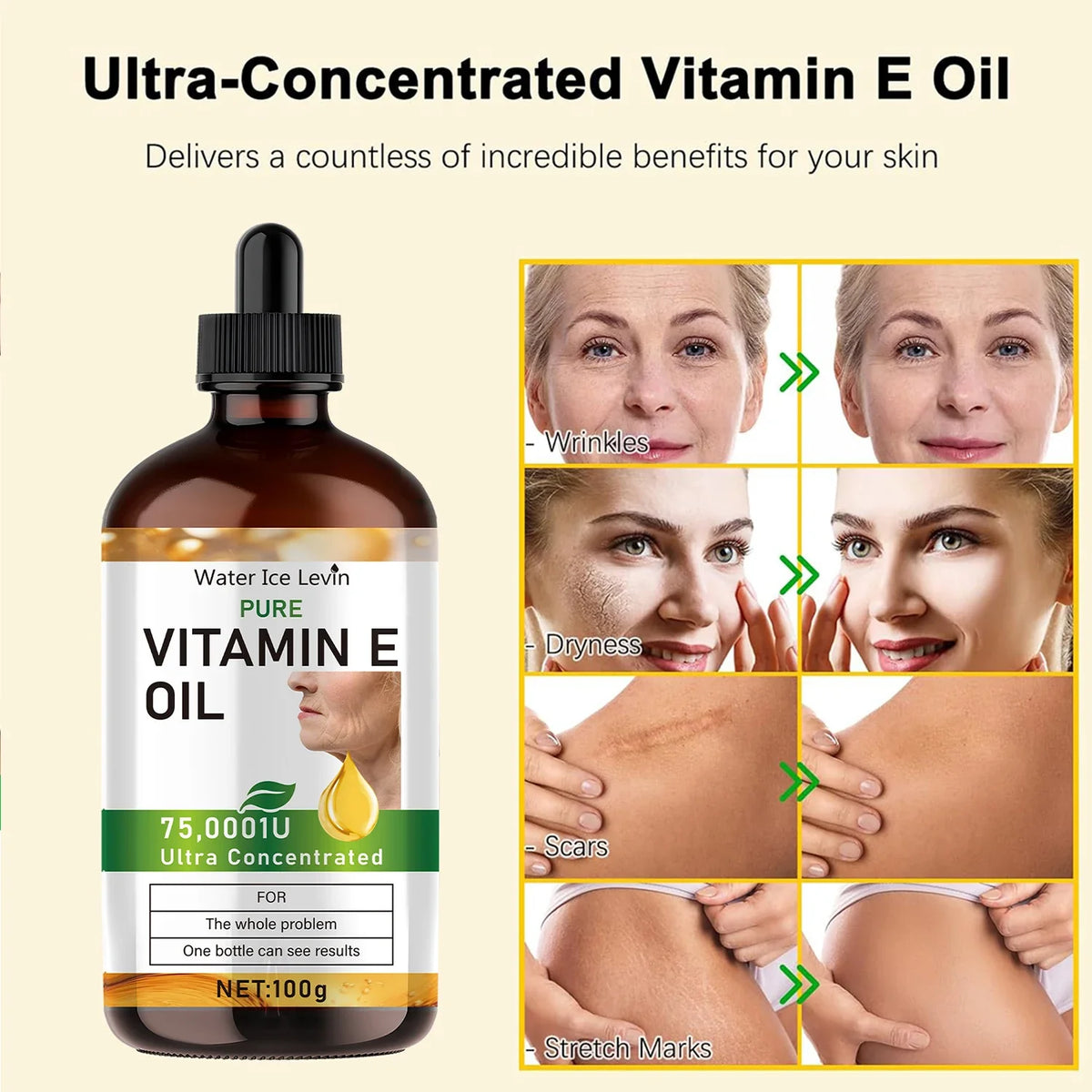 100ml Vitamin E Oil – Face, Body, Hair, Nail & Massage Care