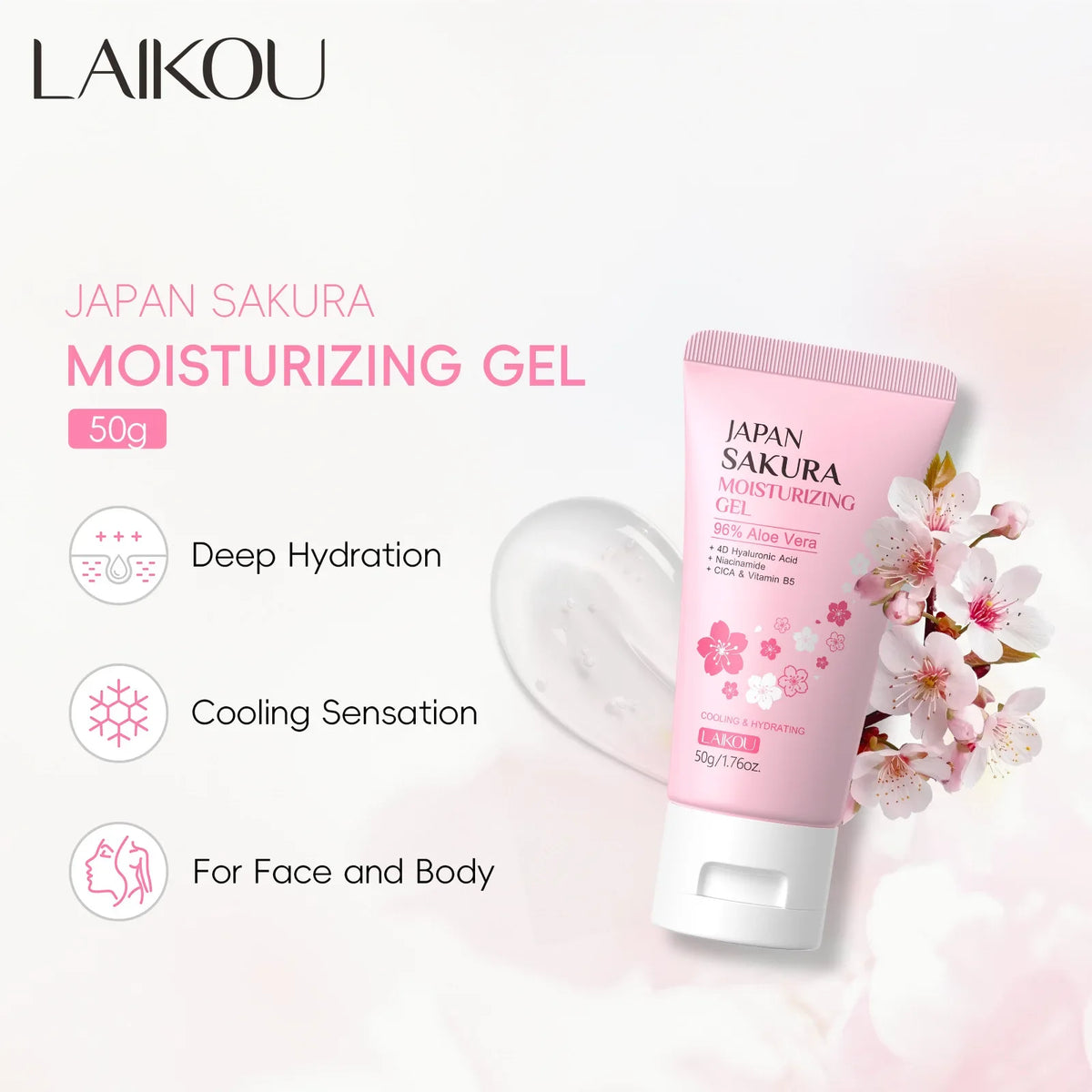 LAIKOU Sakura Gel Cream – Hyaluronic Acid, Niacinamide & CICA 50g