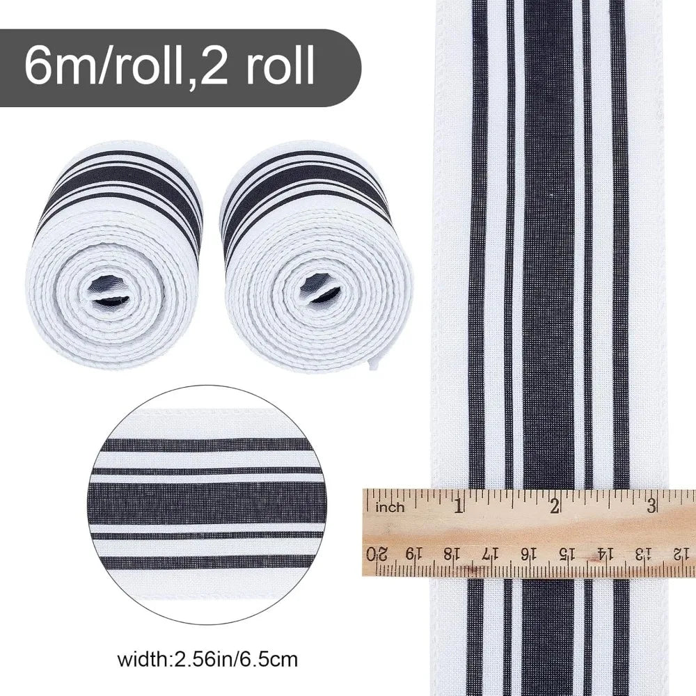 Black Stripe Jacquard Polyester Ribbon 2.5" – 2 Rolls 12 Yards