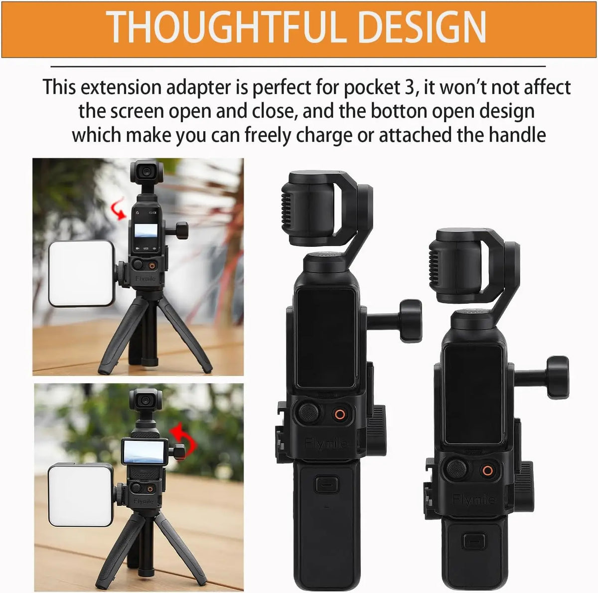 DJI Osmo Pocket 3/4 Extension Bracket Frame + Cold Shoe