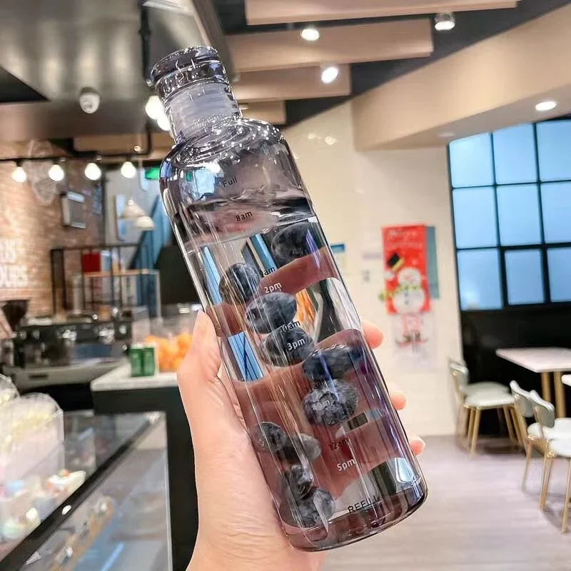 Transparent Plastic Water Bottle Time Scale Large Capacity Leakproof