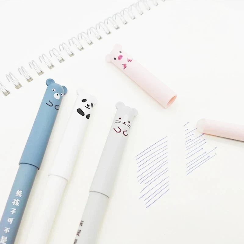 12-Pack Animal Erasable Gel Pens 0.5mm Blue & Black Ink