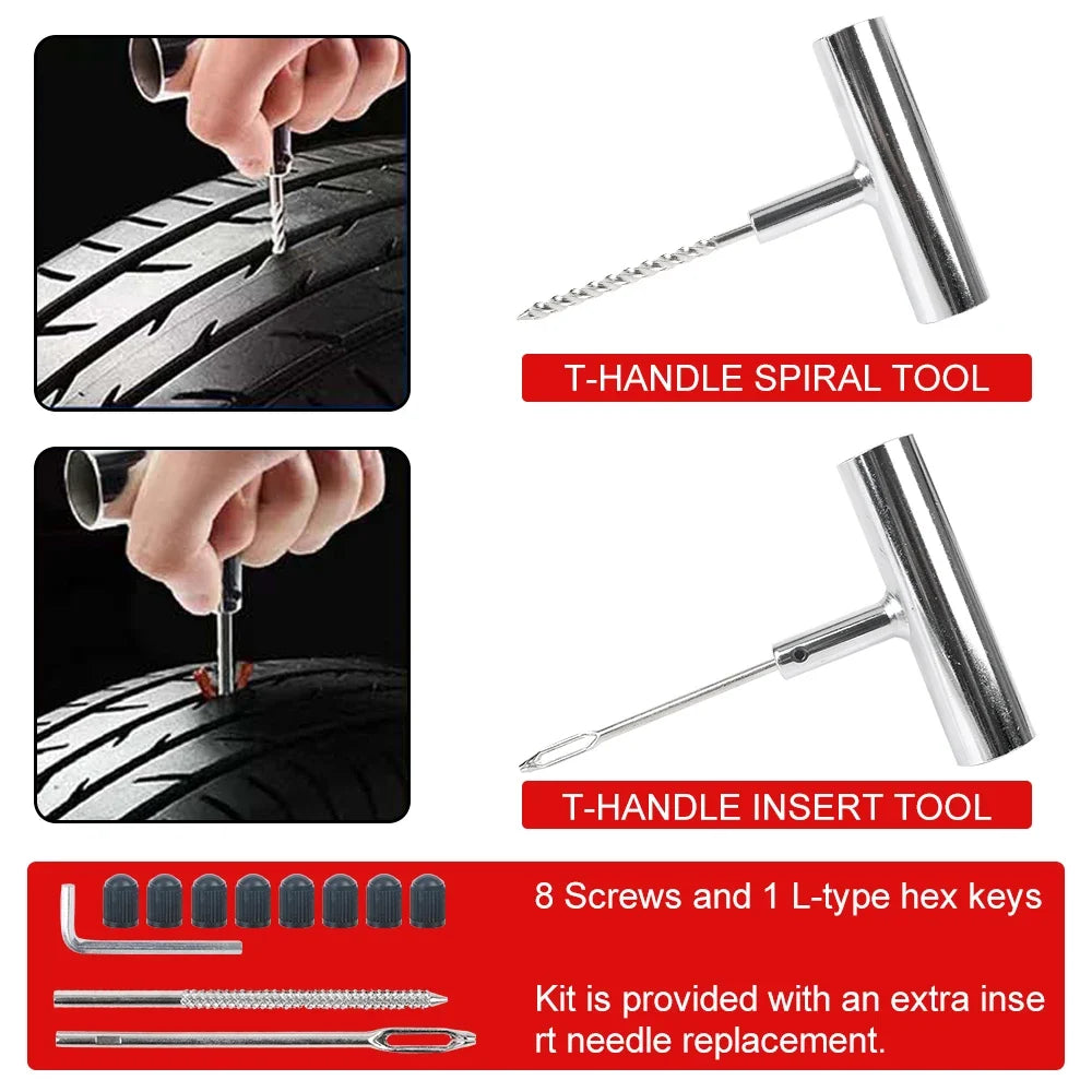 45-Piece Tubeless Tire Repair Kit – Car, Bike & Motorcycle