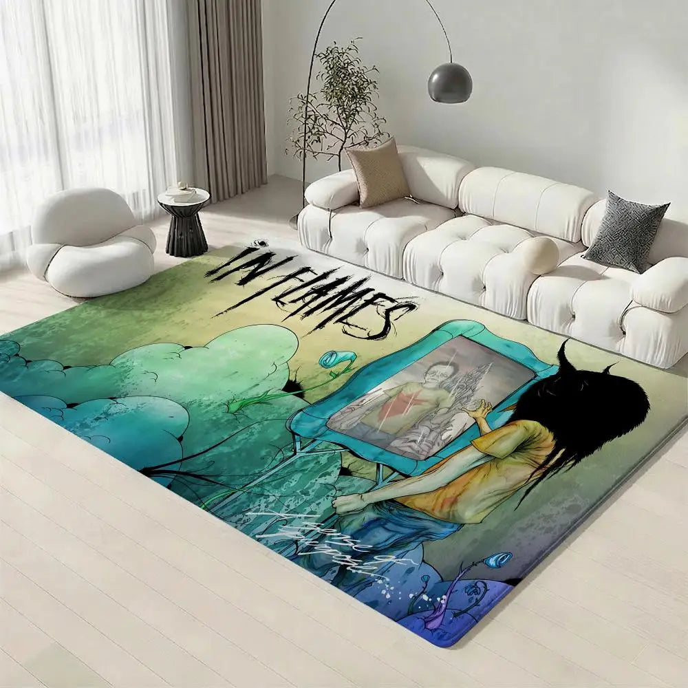 In Flames Band Flannel Floor Mat – Non-Slip Indoor Rug