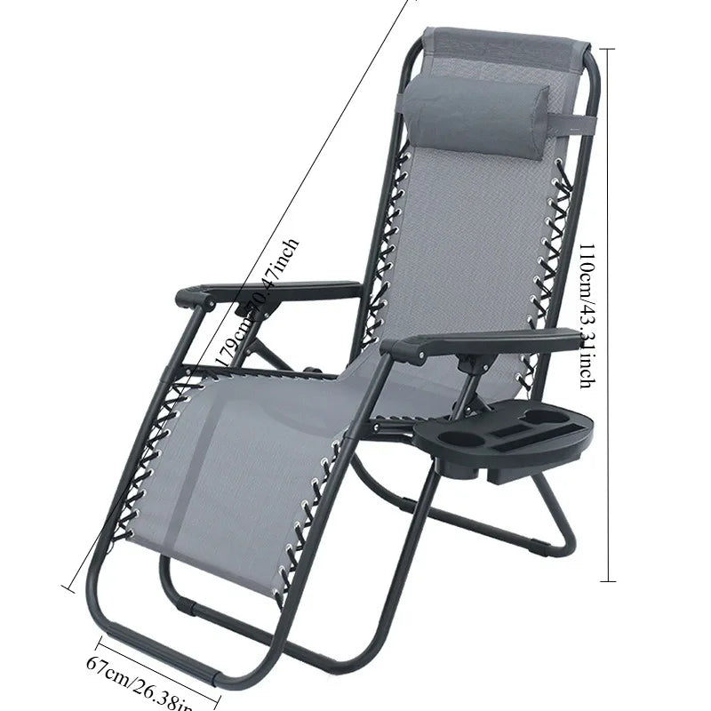 Folding Outdoor Lounge Chair with Cup Holder & Headrest