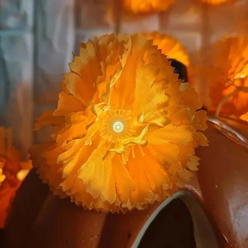 Marigold LED Flower String Lights | Artificial Chrysanthemum Decor