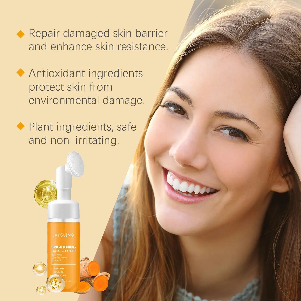 Jaysuing Turmeric Foam Facial Cleanser – Exfoliate & Minimize Pores