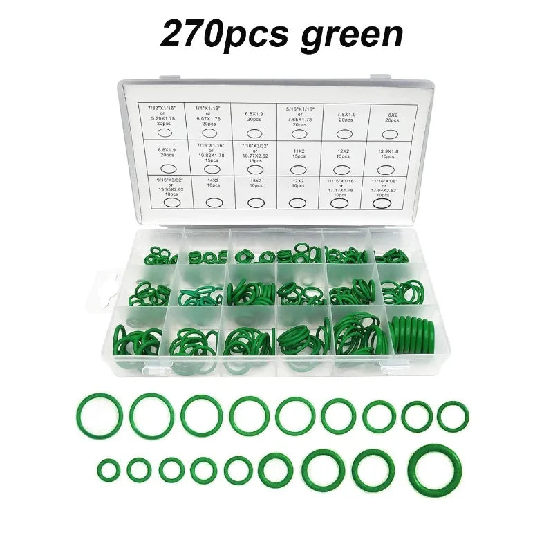 270Pcs O-Ring Seal Kit – Rubber Seals for Auto AC Systems