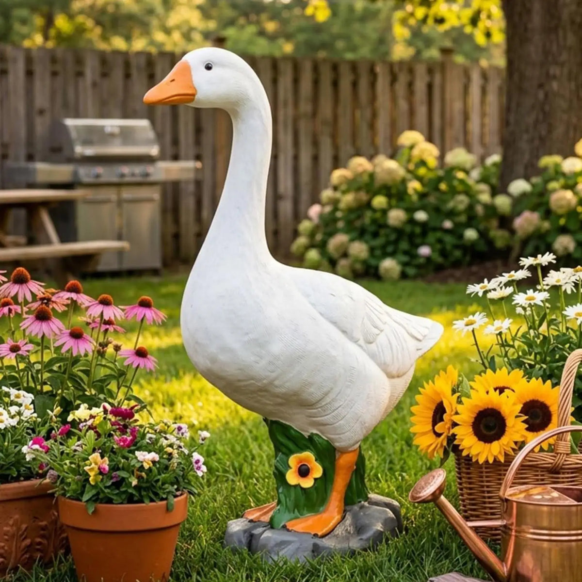 Resin Porch Goose Statue – All-Weather Garden Yard Decor