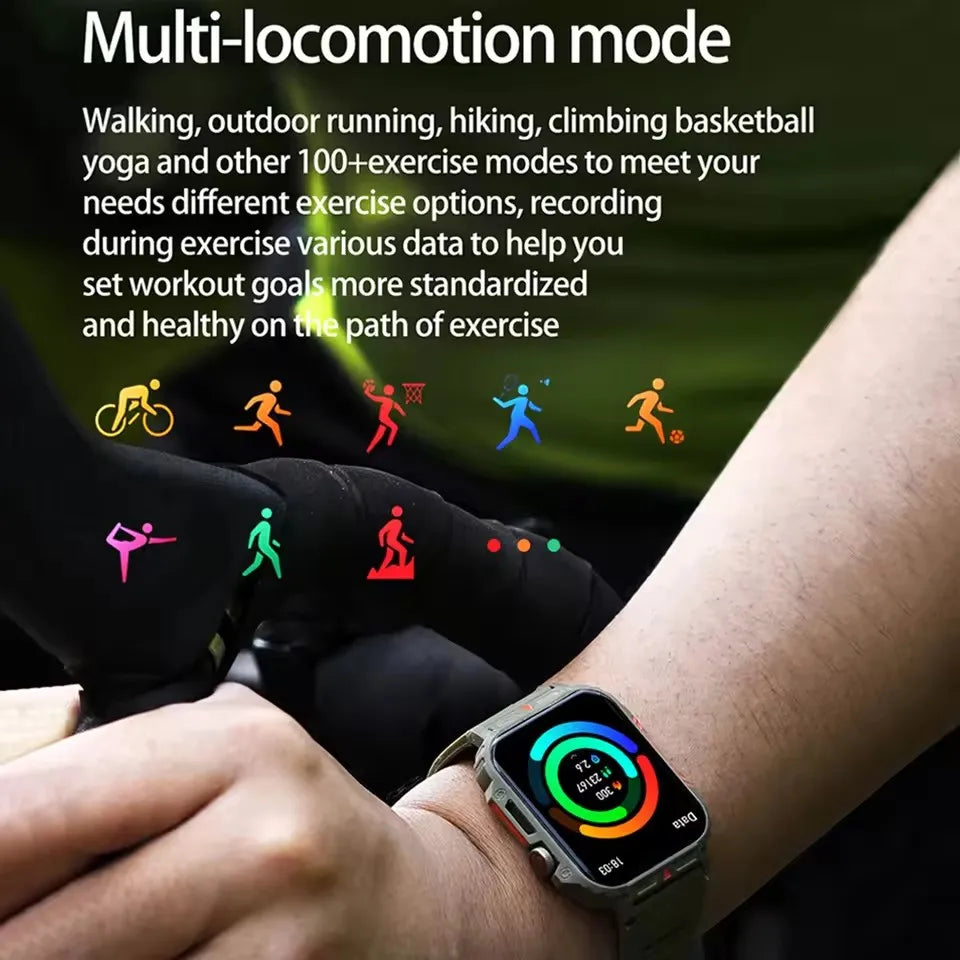 Military Smartwatch – Bluetooth Call, Heart Rate & SpO2 Monitor