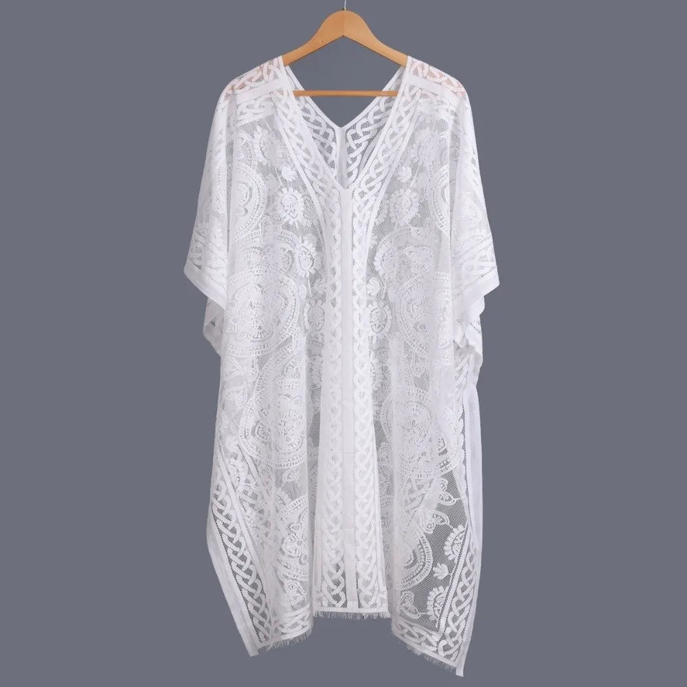 Lace Mesh Beach Cover Up – Bohemian Shawl Plus Size Women