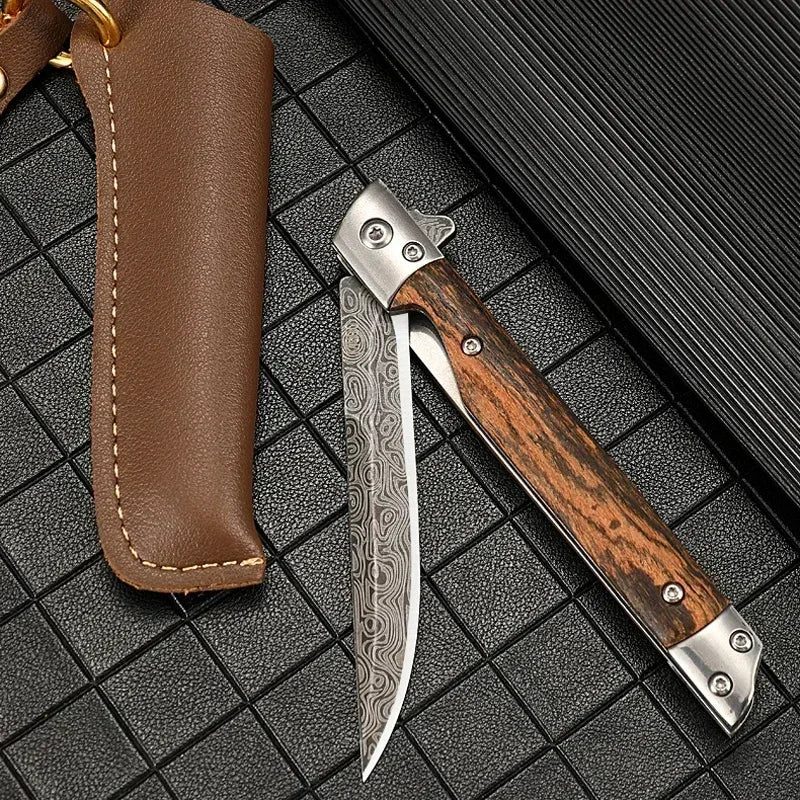 PLYS Folding Pocket Knife – Damascus Steel & Wood Handle EDC