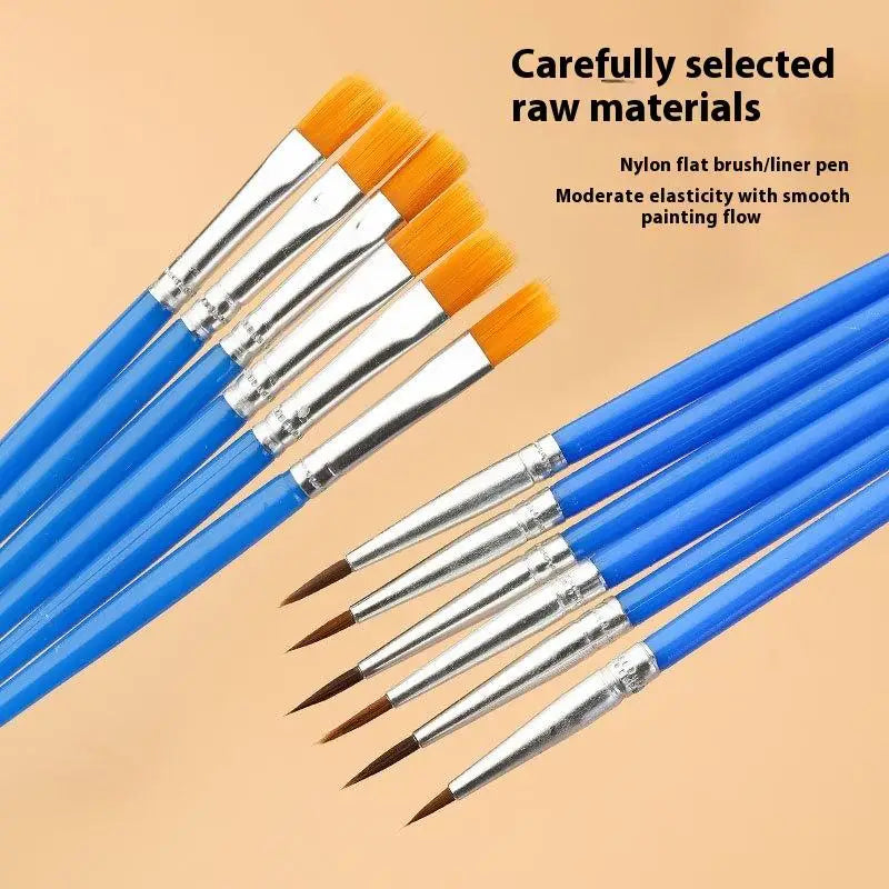 Nylon Painting Brushes Set – Round & Flat for Oil Acrylic Watercolor