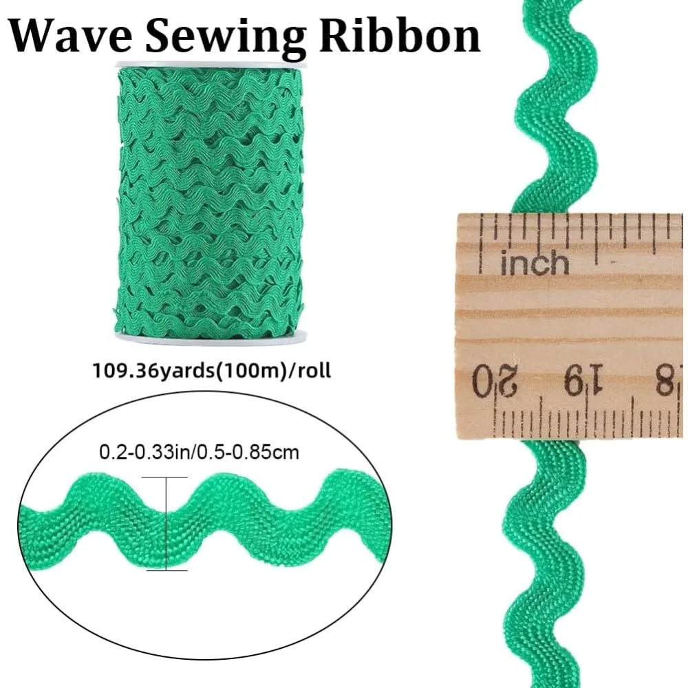 Green Ric Rac Trim Ribbon 5mm x 100m | Wave Fringe Sewing