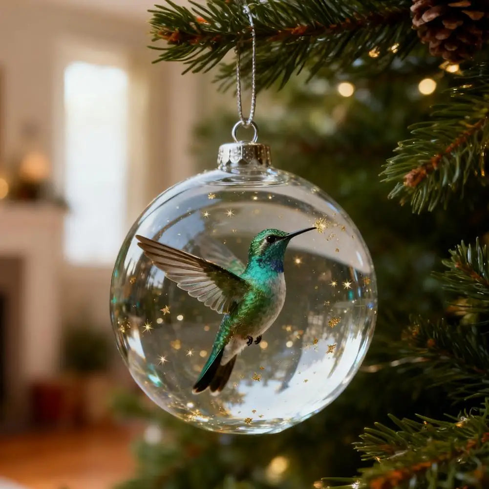 Acrylic Cardinal & Hummingbird Christmas Ball Ornament 8cm