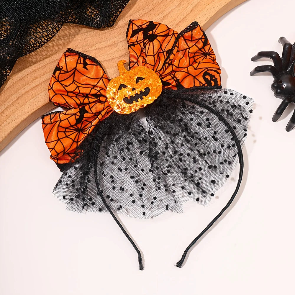 2-Pack Halloween Pumpkin & Spider Web Headbands | Party Props