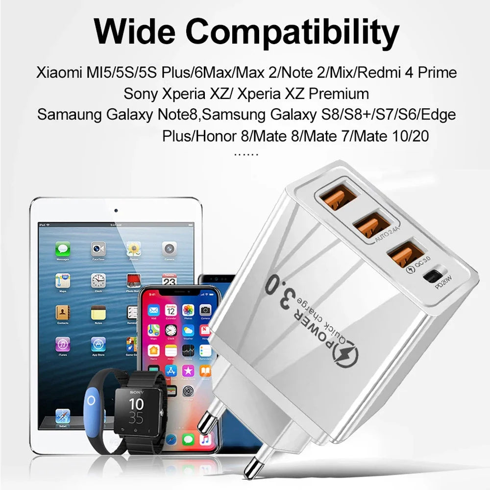 48W Multi-Port USB PD Fast Charger | Quick Charge 3.0 Adapter