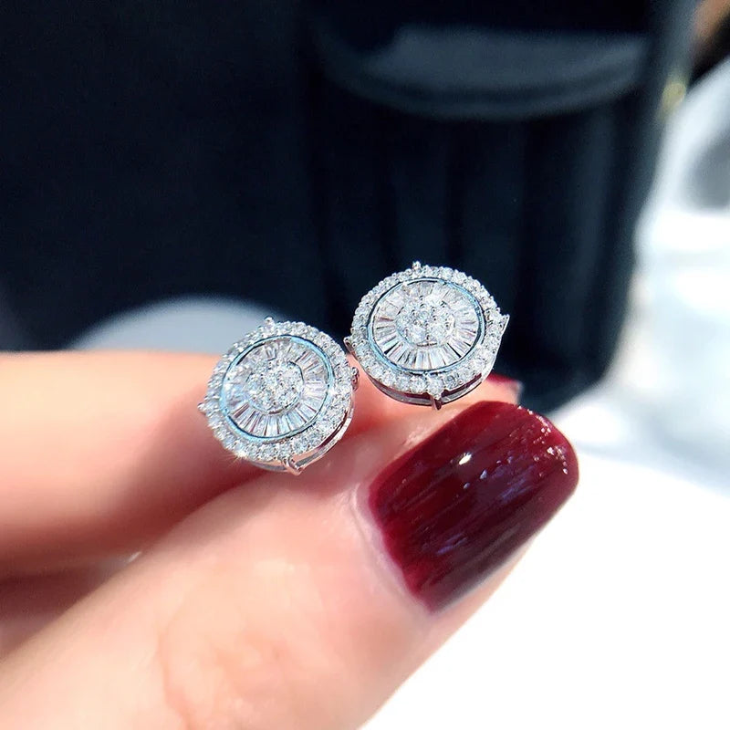 Huitan Crystal CZ Round Stud Earrings – Silver Fashion Jewelry